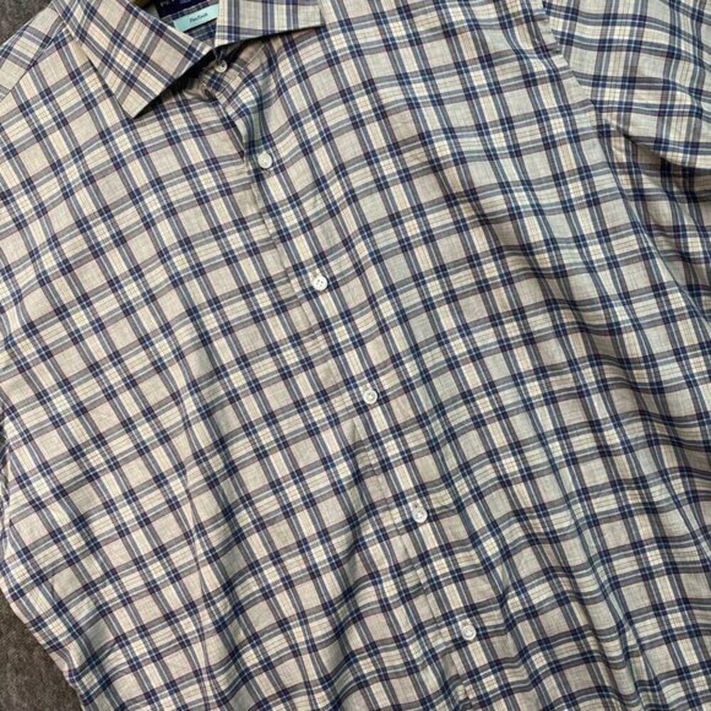 Peter Millar XL Classic Blue White Plaid Button-Down Long Sleeve Dress‎ Shirt